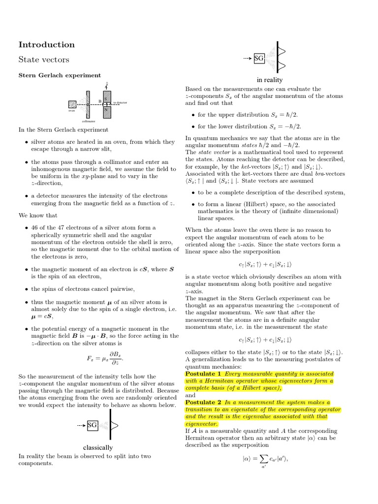 Quantum Spin and State Vectors | PDF | Spin (Physics) | Eigenvalues And ...