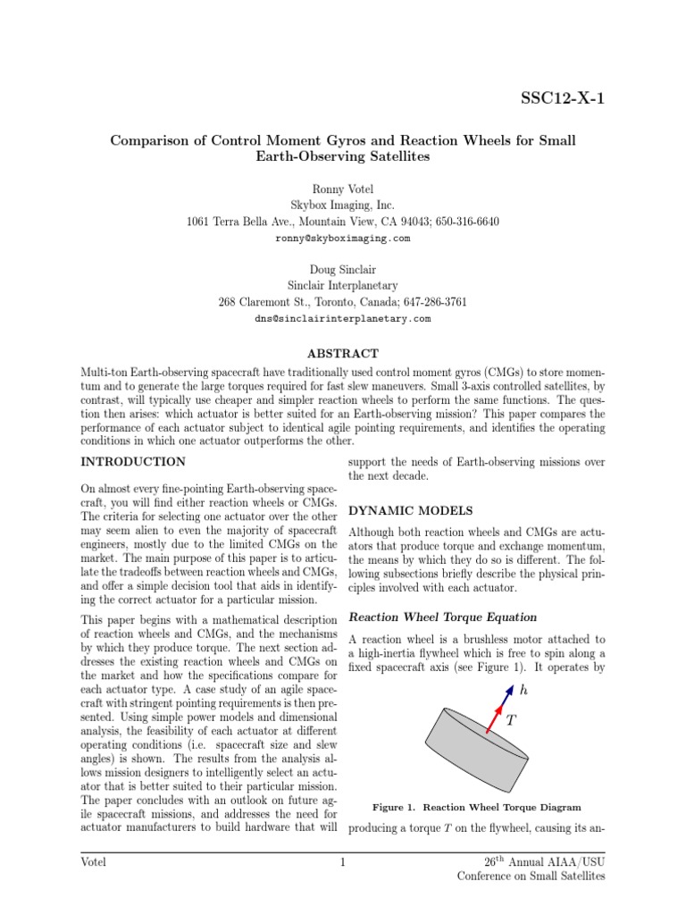 Comparison of Control Moment Gyros and Reaction Wheels For Small PDF