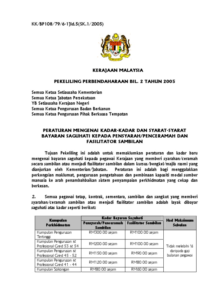 Pekeliling Perbendaharaan Bil 2 2005 Bayaran Saguhati Penceramah