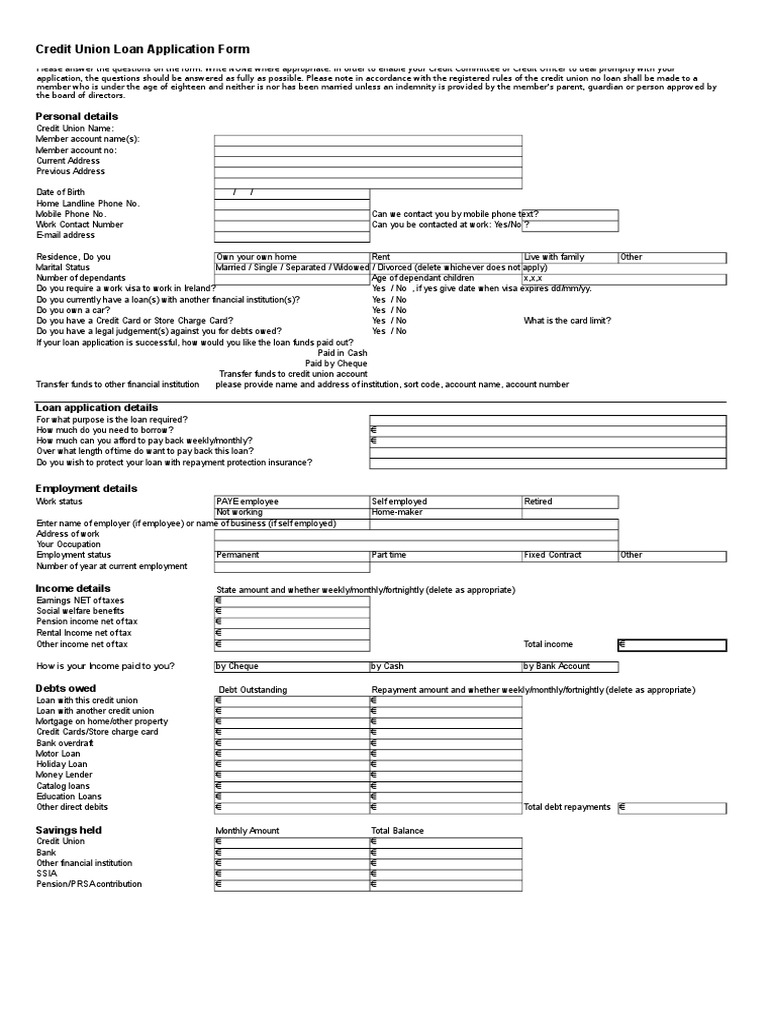 Loan Application Form Rathmore Credit Union | PDF | Loans | Credit ...