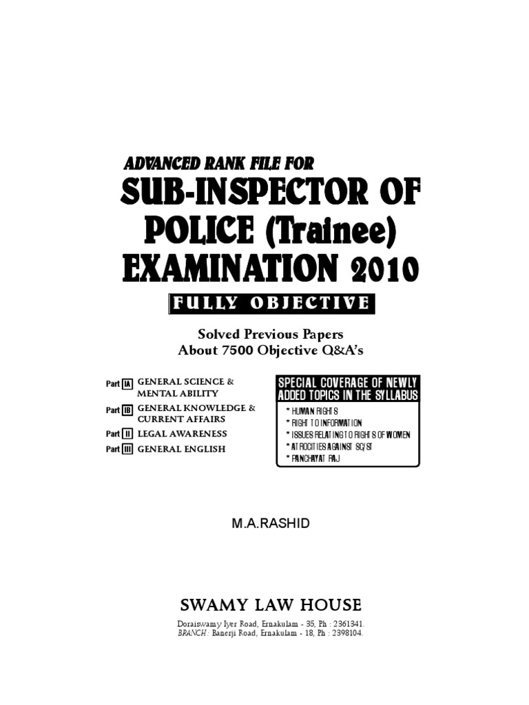Advanced Rank File For Sub Inspector Exam Kerala PSC by M.a.rashid ...