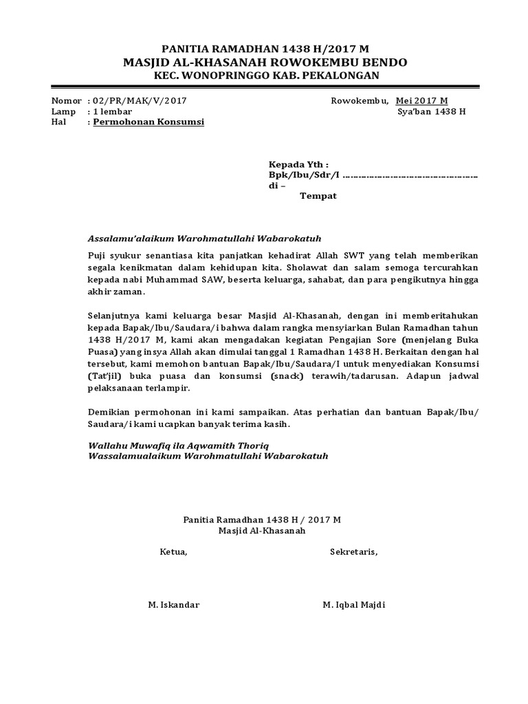 Surat Permohonan Takjil Ramadhan Pdf