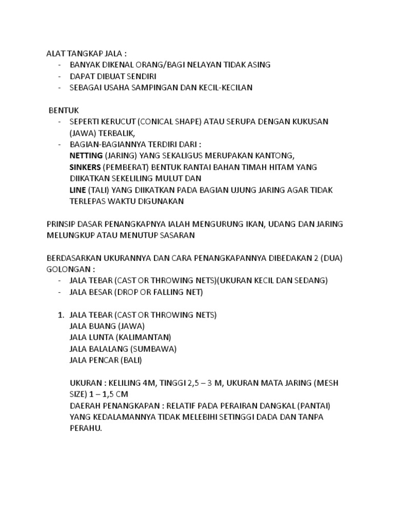 Jenis dan Ukuran Alat Tangkap Jala | PDF