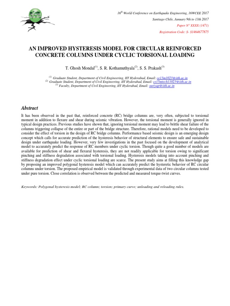 An Improved Hysteresis Model For Circular Reinforced Concrete Columns ...