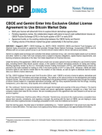 Cboe and Gemini Enter Into Exclusive Global License Agreement to Use Bitcoin Market Data 8-2-17