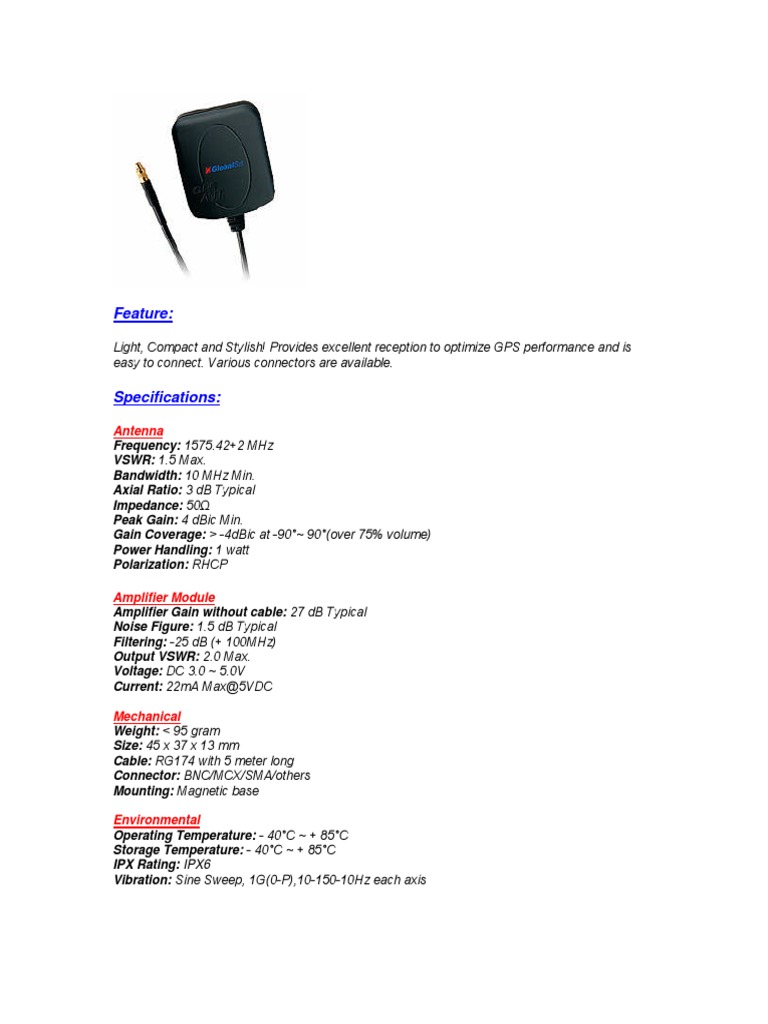 AT65 GPS Antenna Specifications | PDF