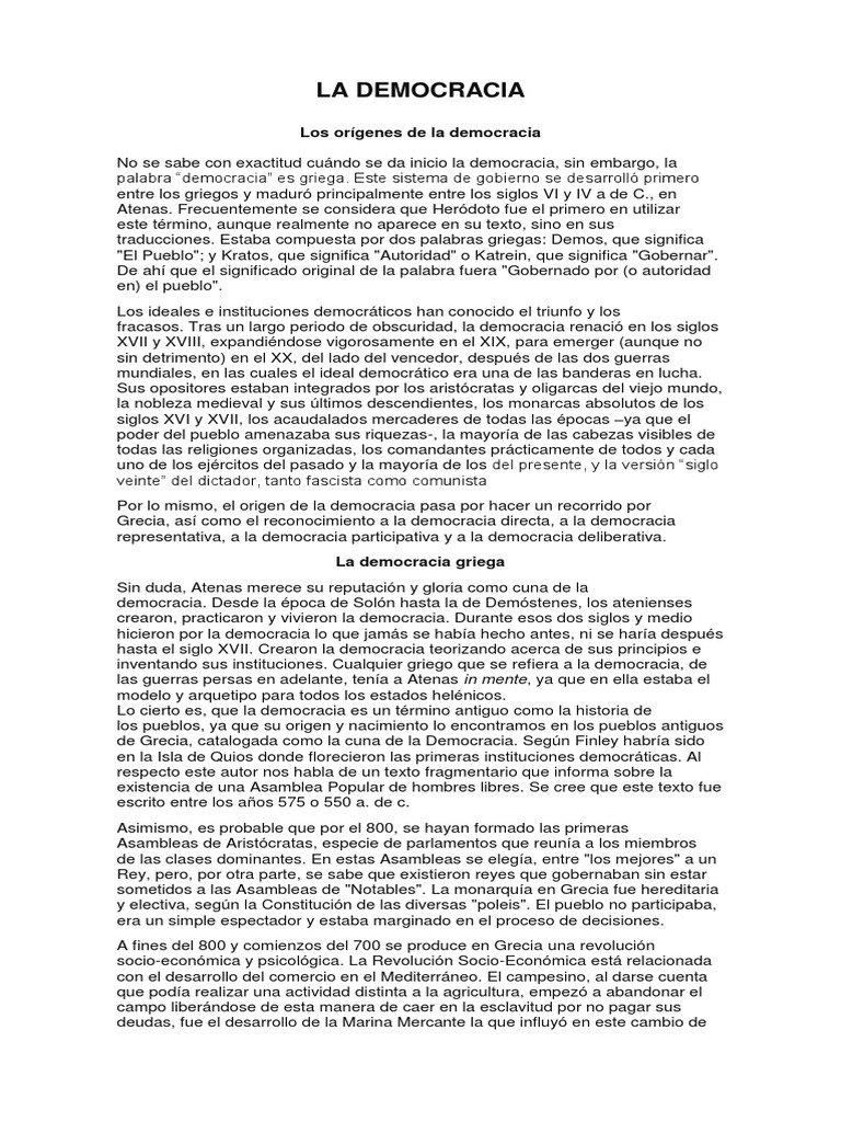 Orígenes y evolución de la democracia | PDF | Democracia | Ideologías ...