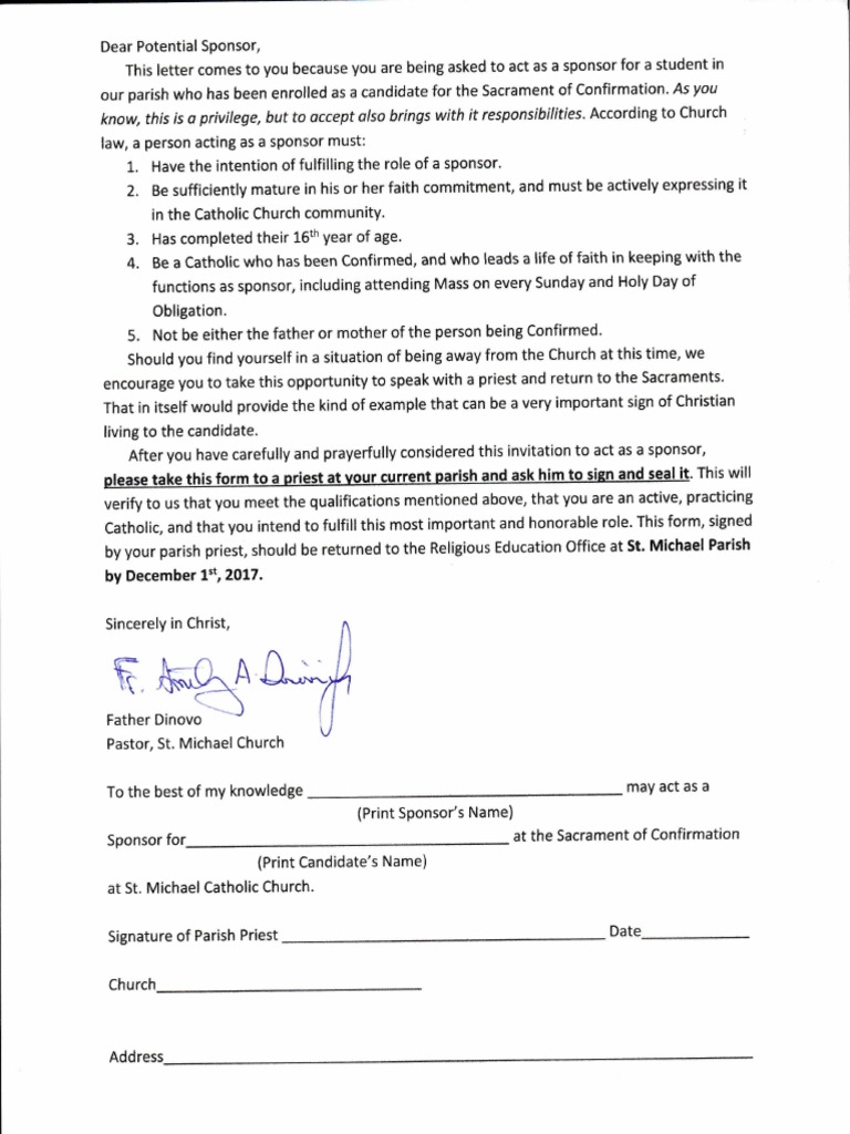 Confirmation Sponsor Requirements Letter | PDF | Confirmation ...