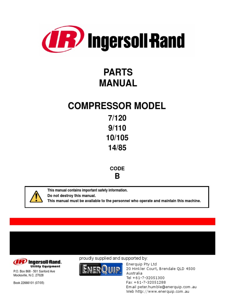 Ingersoll Rand 15t Parts Manual