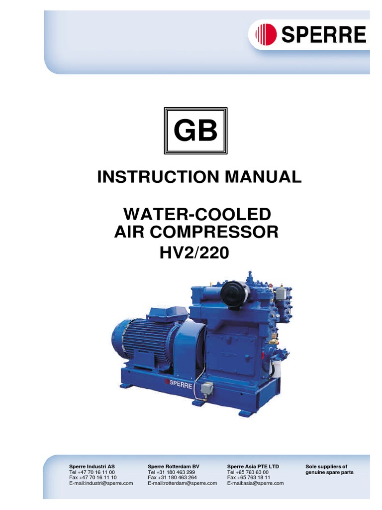 HV2/220 Air Compressor Manual | PDF | Piston | Gas Compressor