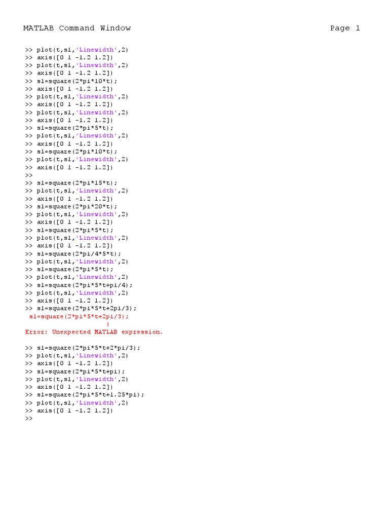 MATLAB Command Window: 'Linewidth' 'Linewidth' | PDF
