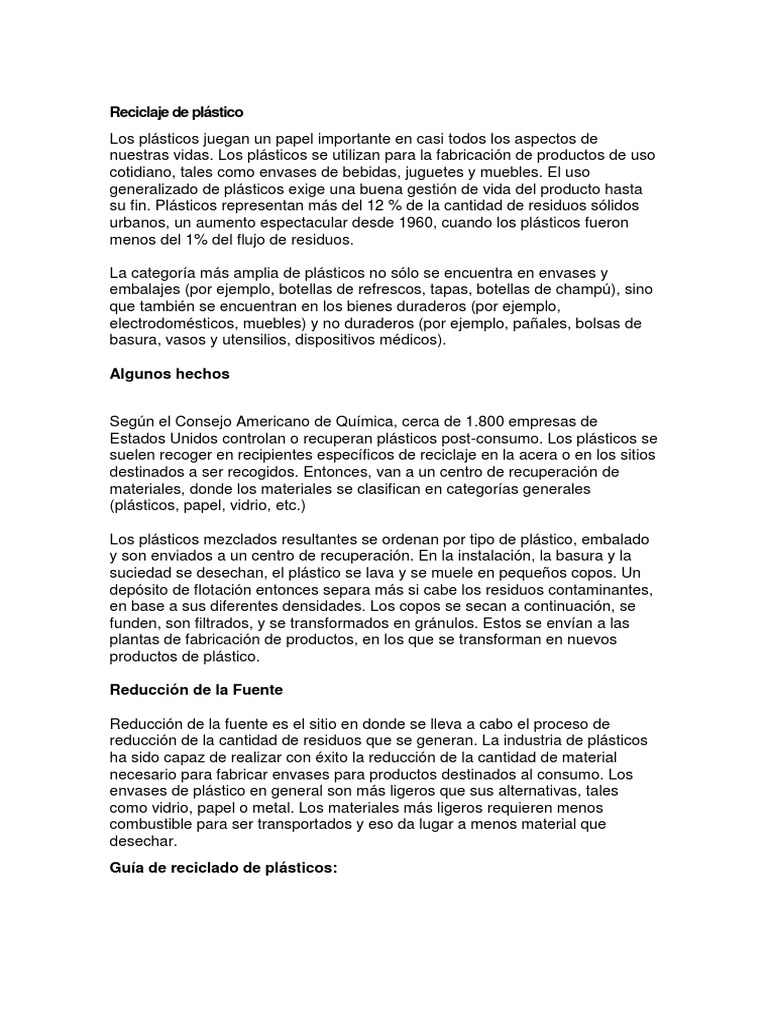 Reciclaje de Plástico | PDF | El plastico | Residuos