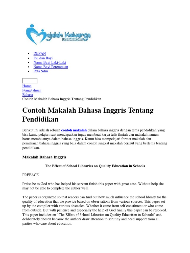 Contoh Makalah Bahasa Inggris Tentang Pendidikan