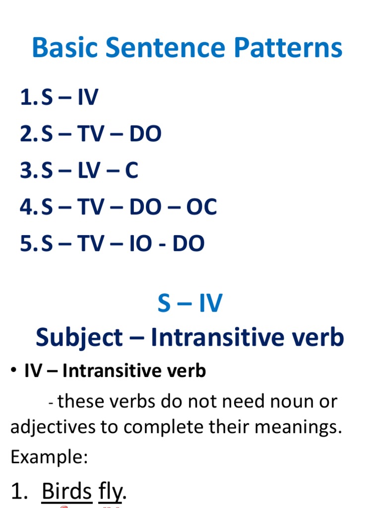 Sentence Patterns Simple Sentence 