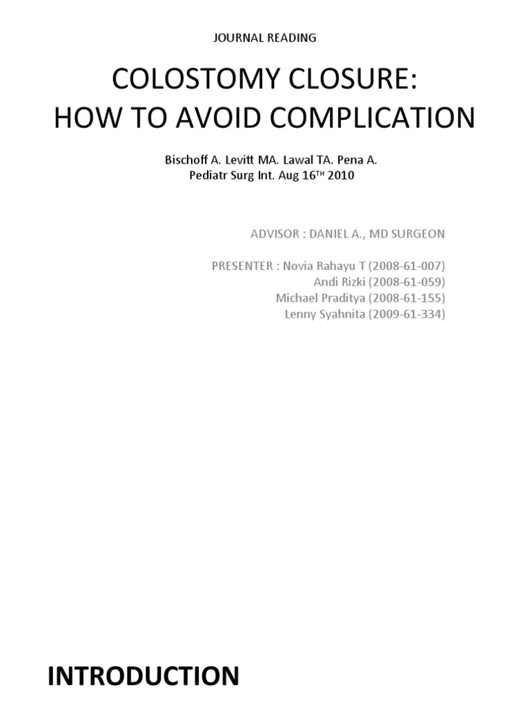 Colostomy Closure: Complication Prevention | PDF | Surgery | Wound