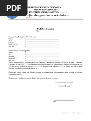 Contoh Surat Kuasa Pengambilan Pencairan Dana Bos