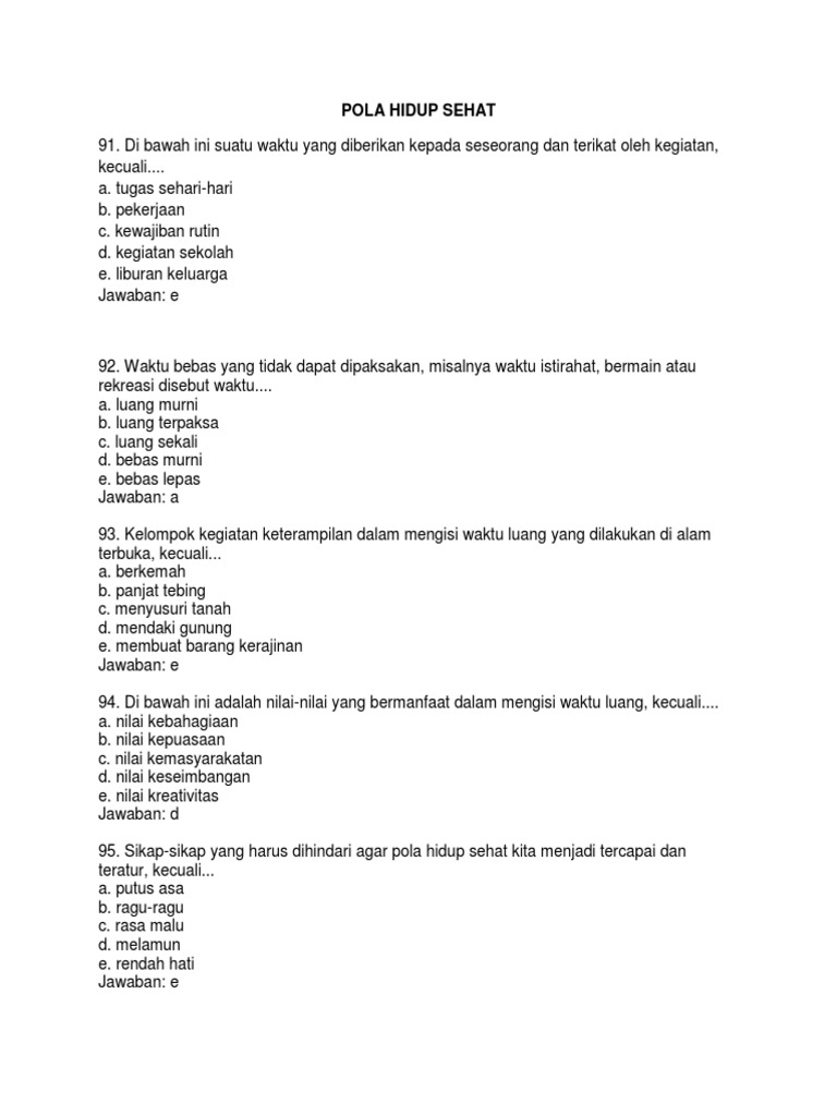 Bank Soal Ipa Pola Hidup Sehat