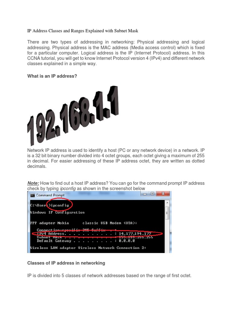 IP Address Classes and Ranges Overview | PDF | Ip Address | Internet ...