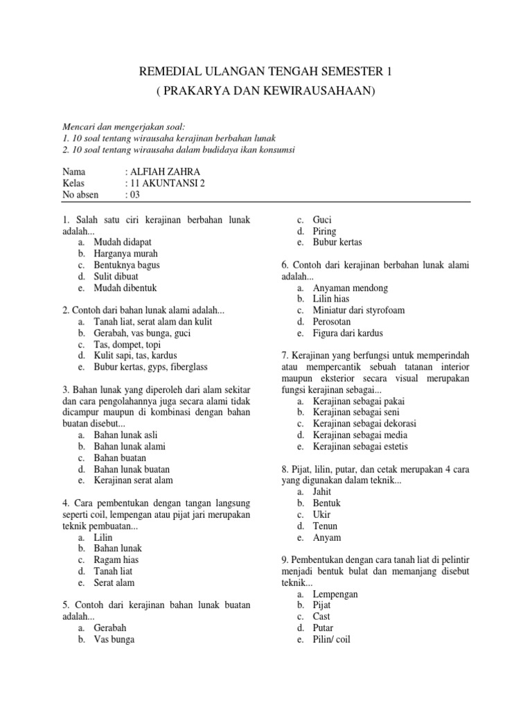 Remedial Prakarya Dan Kewirausahaan