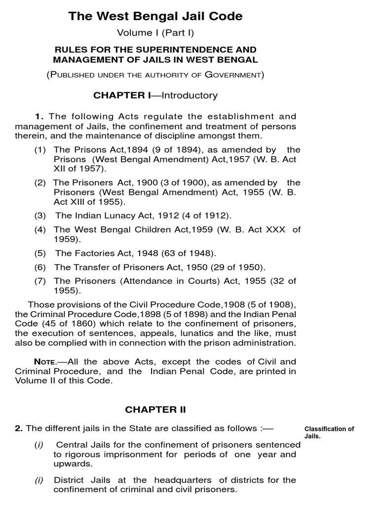 The West Bengal Jail Code Rules | PDF | Prison | Law Enforcement