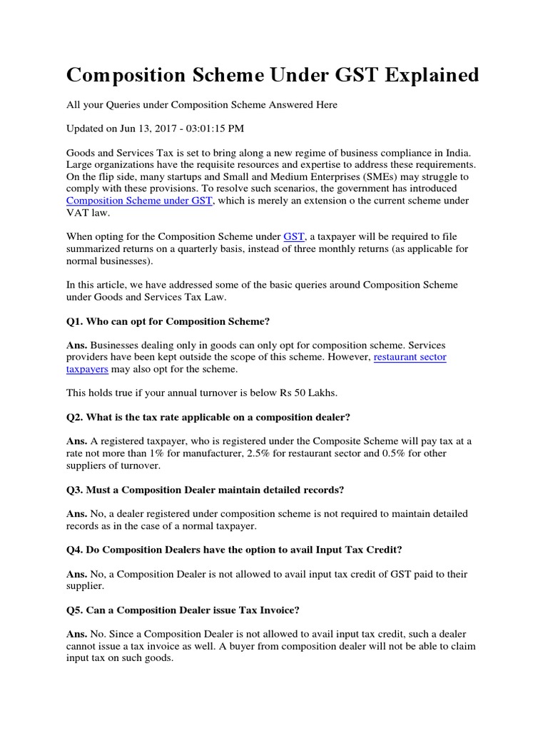 Composition Scheme Under GST Explained.docx Value Added Tax Taxpayer