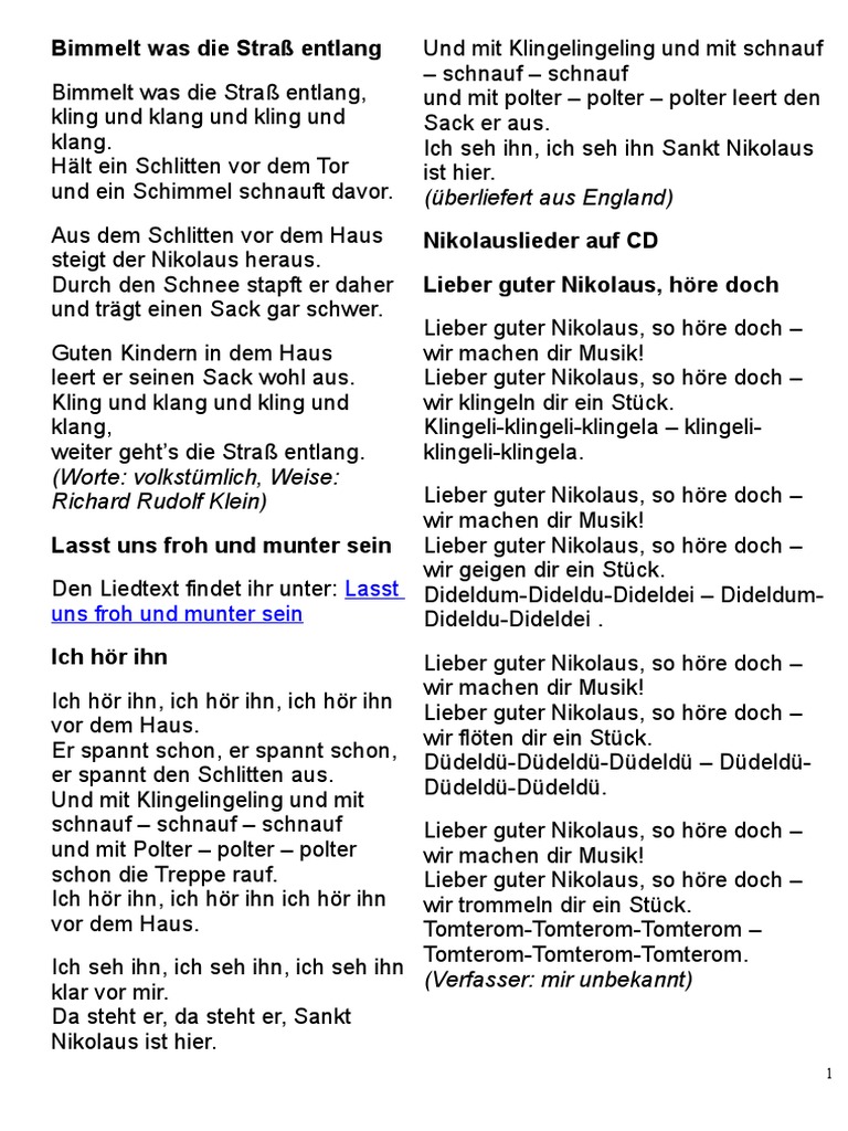 Sankt Nikolaus Lieder