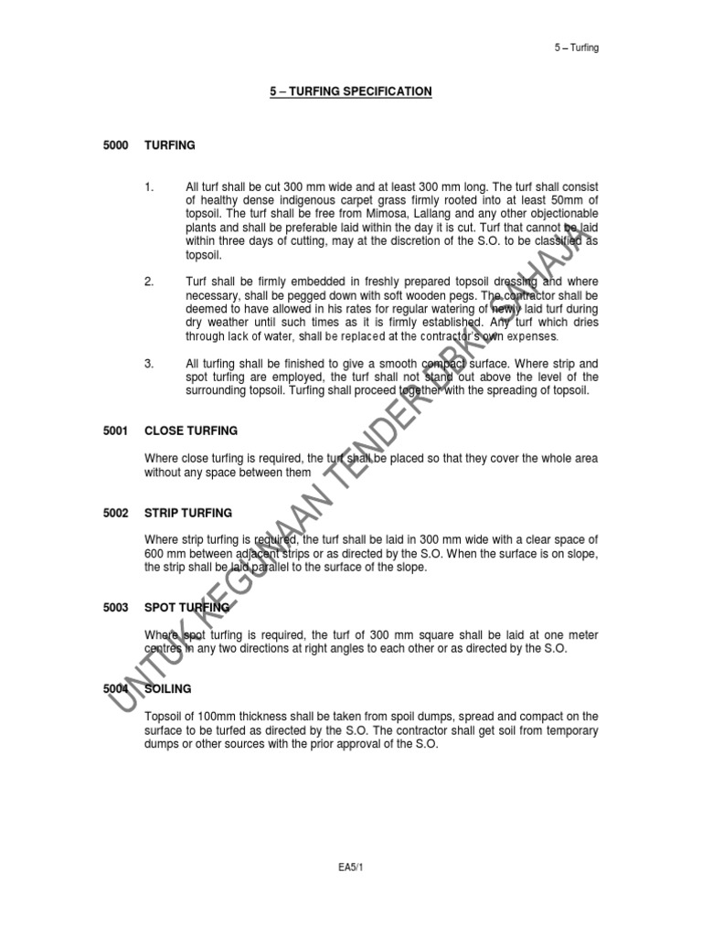 Turfing Specification and Methods | PDF | Sod | Landscape Architecture
