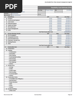 04 130 Feasibility Cost Estimation Sheet