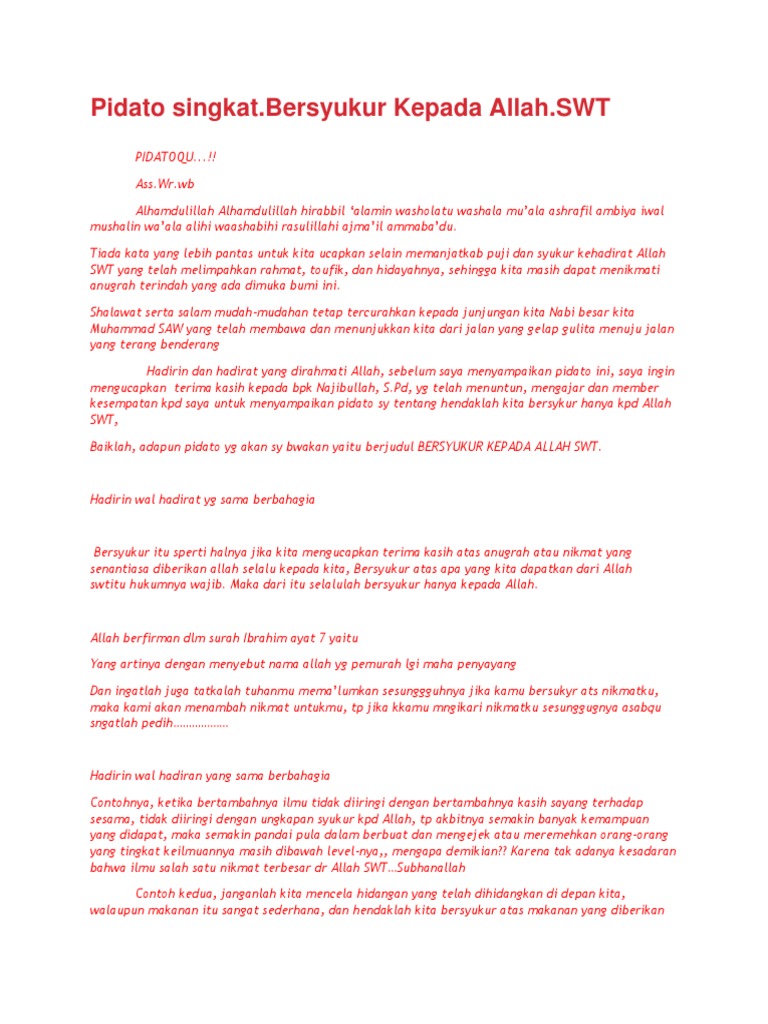 Pidato Singkat Bersyukur Docx