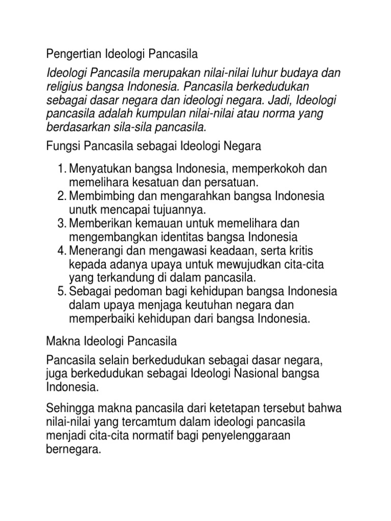 Pengertian Ideologi Pancasila Docx