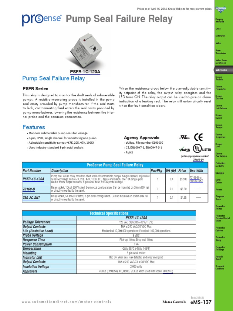 Pro Sense Pump Seal Failure PDF Relay Ac Power Plugs And Sockets