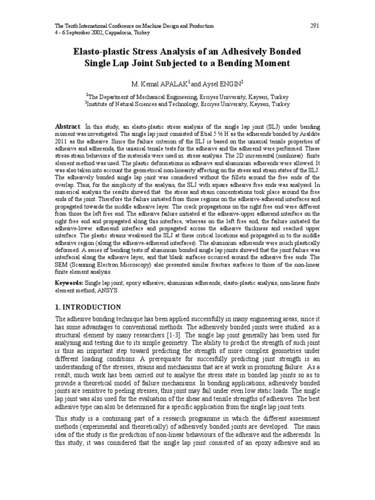 Elasto-Plastic Stress Analysis of An Adhesively Bonded Single Lap Joint ...