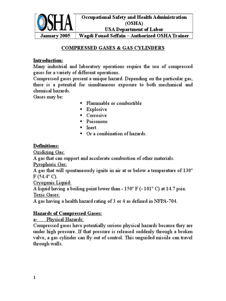 Compressed Gas Cylinders PDF Occupational Safety And Health