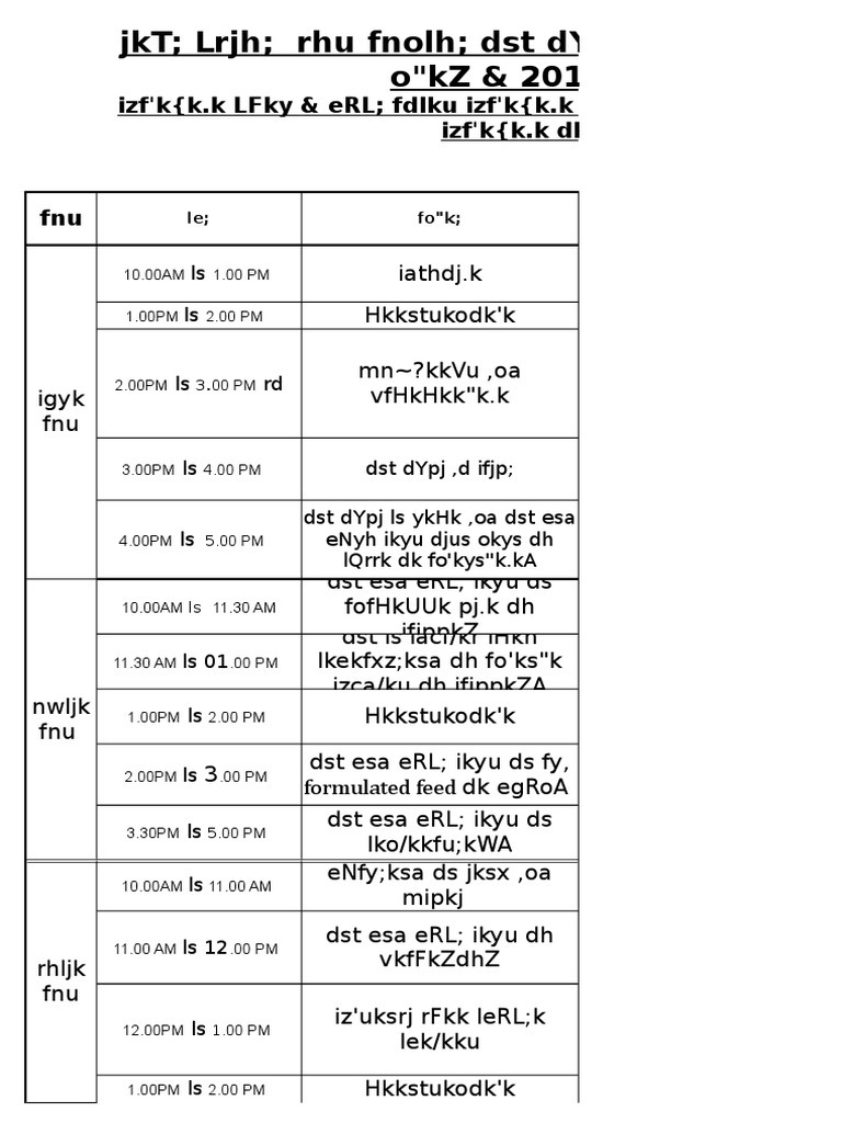 Cage Culture Time Table 2015-16 | PDF