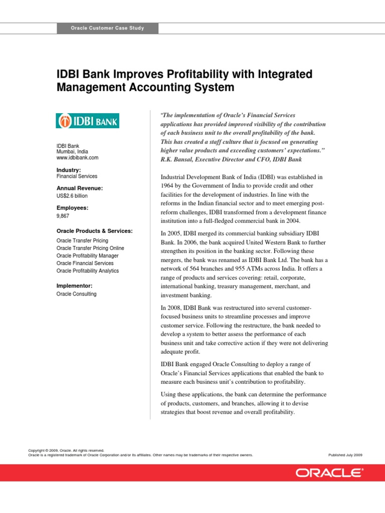 Idbi Bank Transfer Pricing Case Study PDF Oracle Database Banks