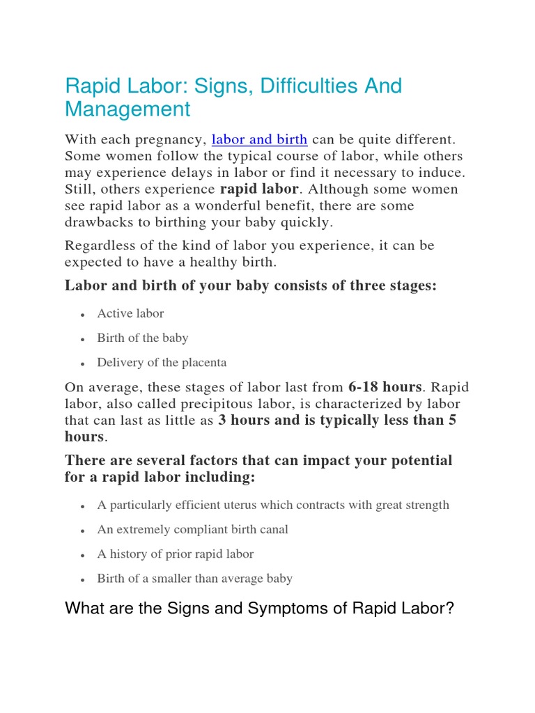 Rapid Labor Childbirth Human Pregnancy