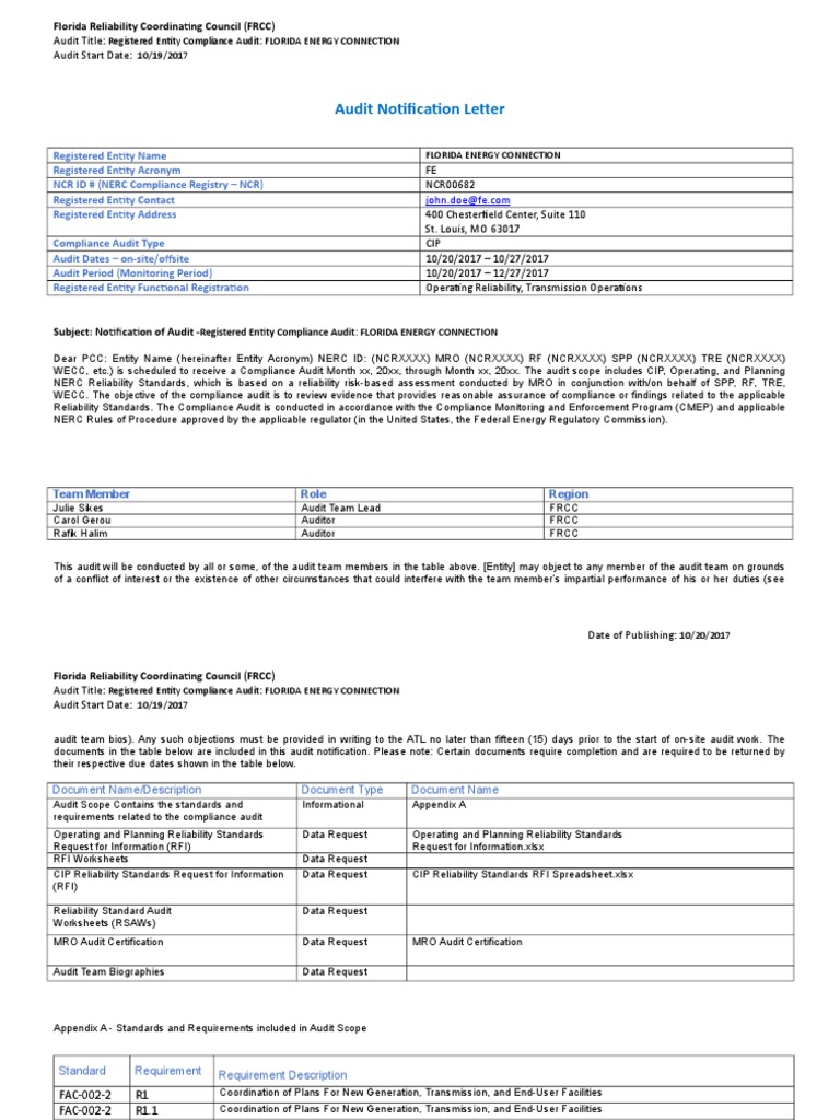 Audit Notification Letter PDF Request For Information Audit