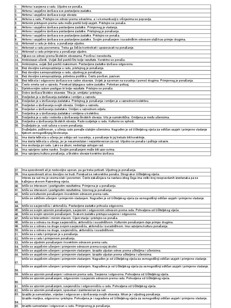 Opisne Ocjene | PDF