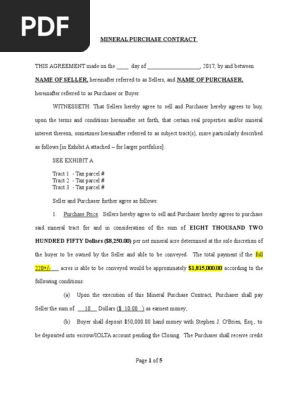 Mineral Purchase Agreement Tmepalte