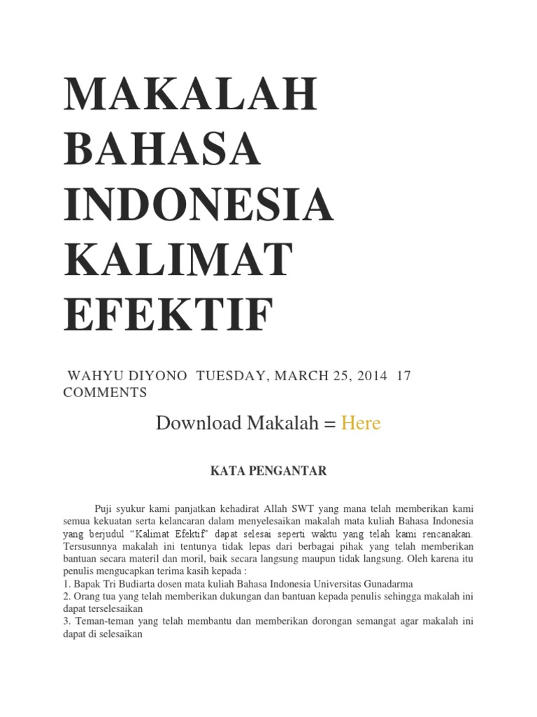 Makalah Bahasa Indonesia Kalimat Efektif