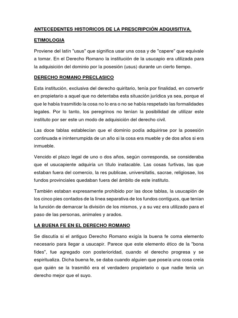 Antecedentes Historicos de La Prescripción Adquisitiva