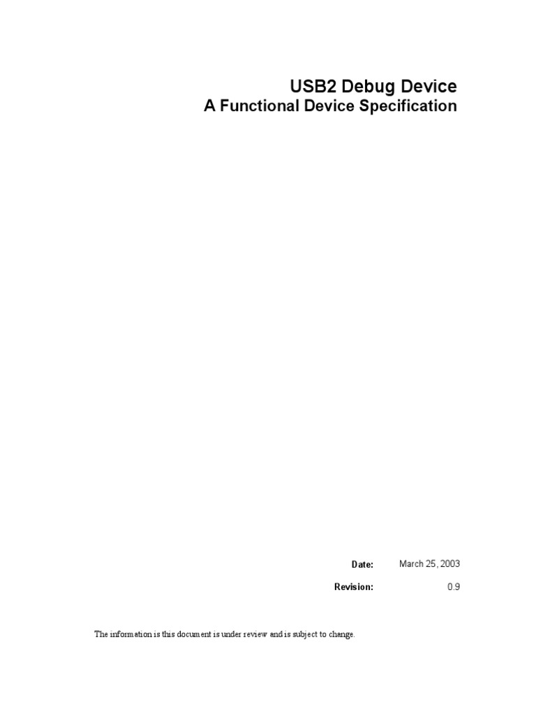 Usb2 Debug Device A Functional Device Specification Pdf Usb Data