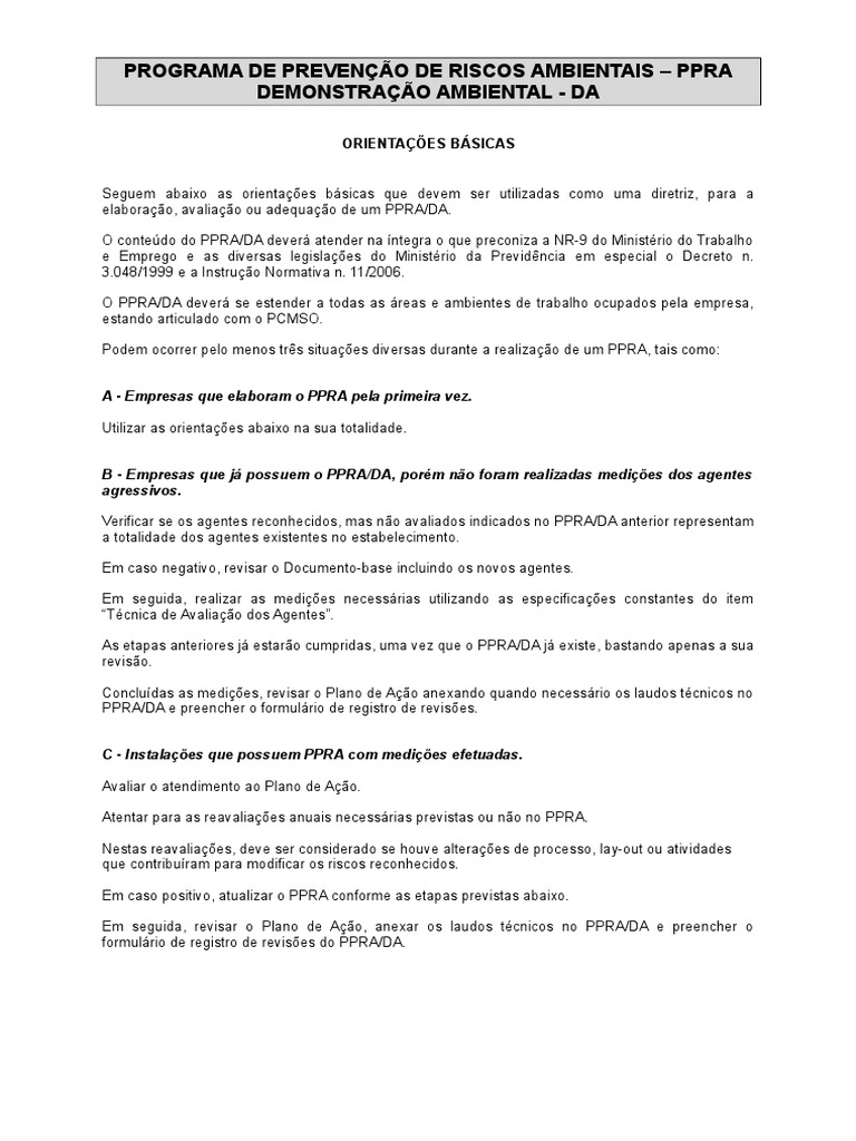 Modelo de PPRA - Outubro 2006 | PDF | Medição | Barulho