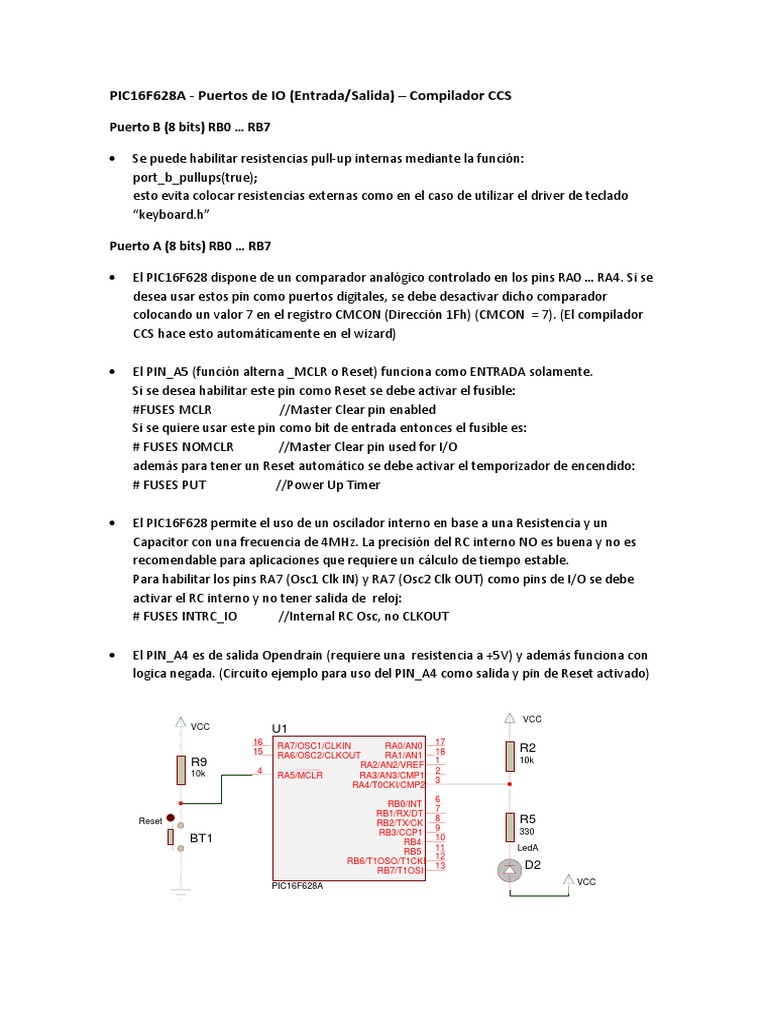Pinout y funciones del PIC16F628A | PDF | Arquitectura de Computadores ...