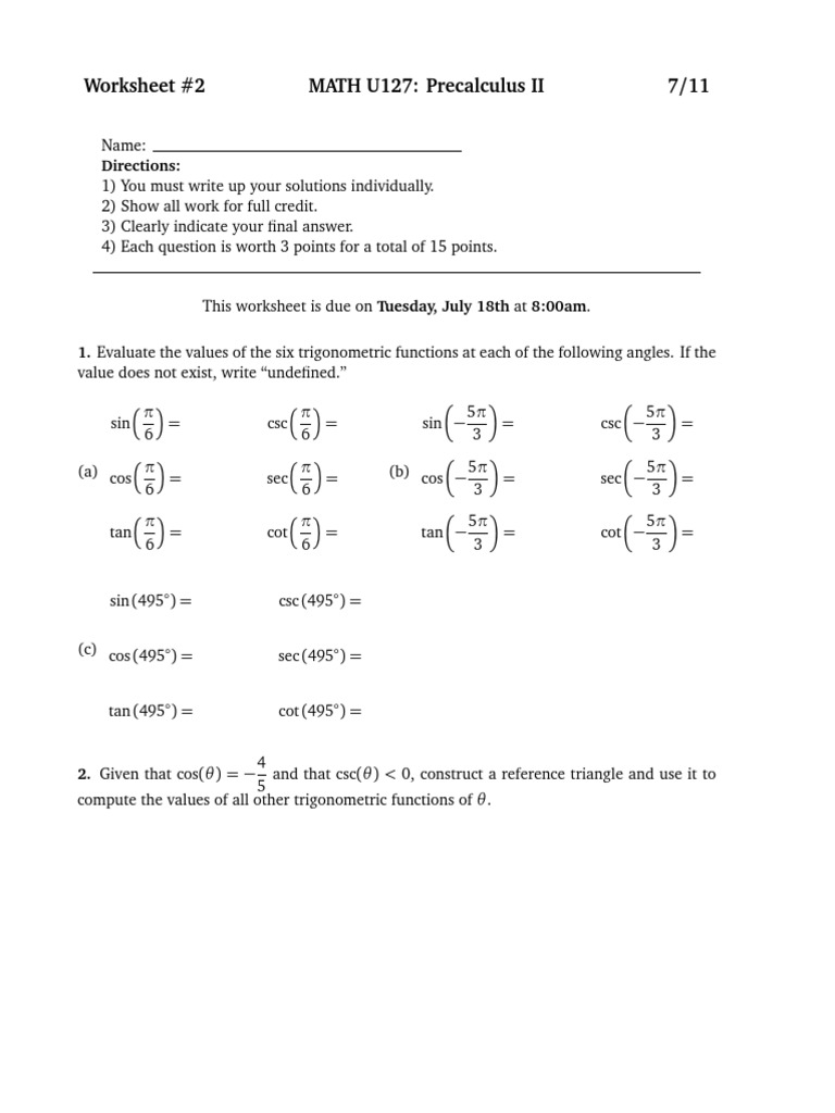 1 - Math 127 - Worksheet 2 | Download Free PDF | Trigonometric ...