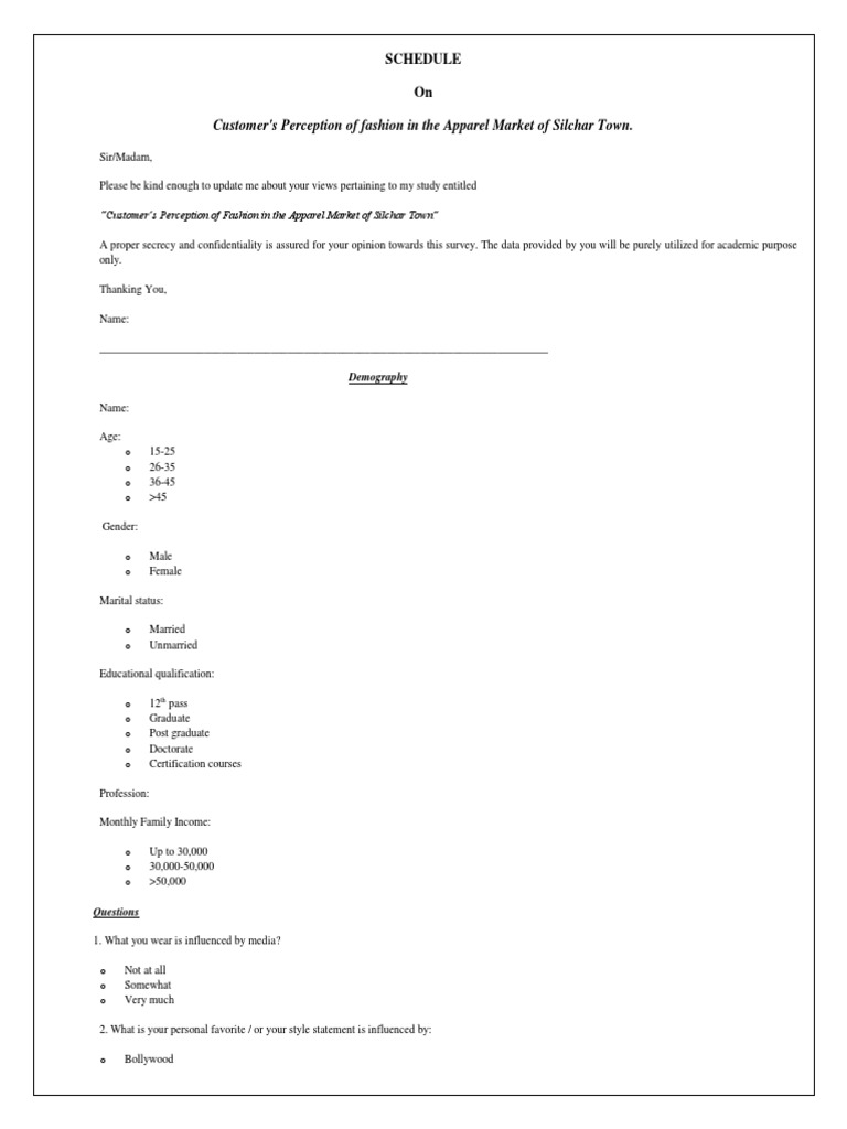 Fashion Questionnaire 2 PDF Fashion Marriage