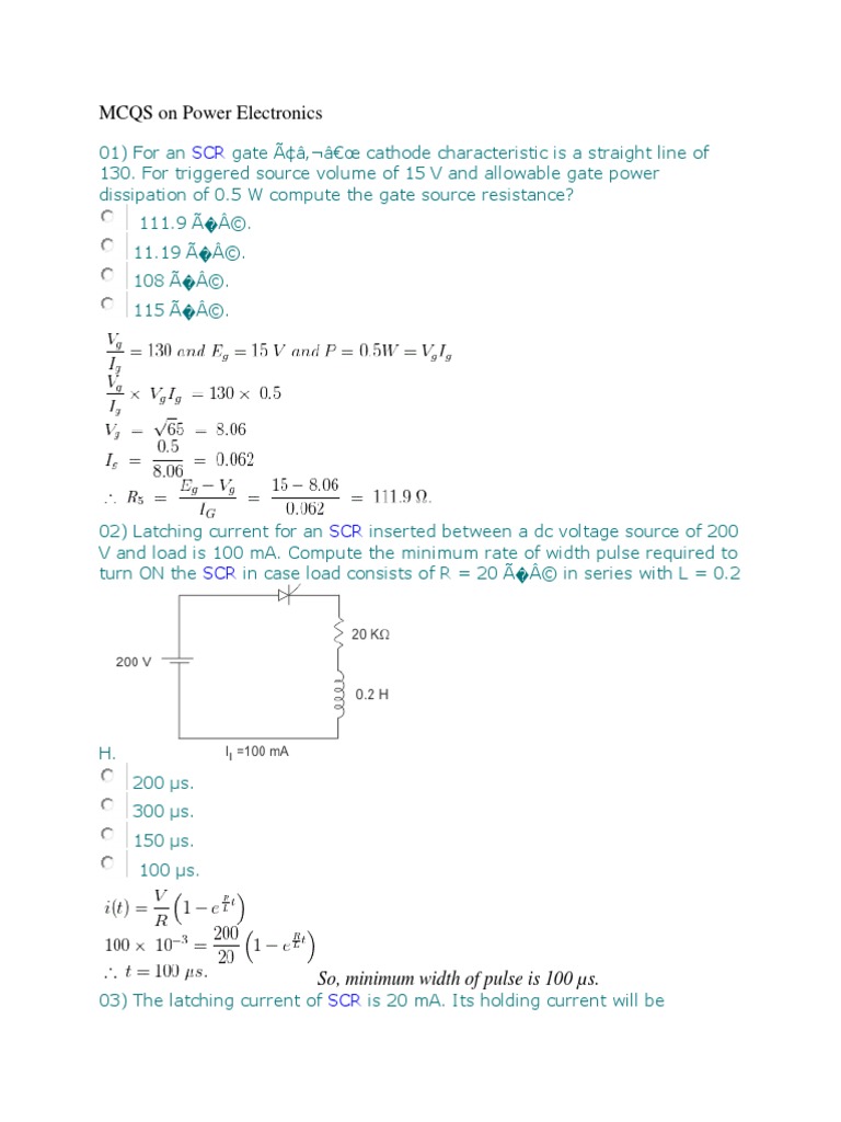 MCQS On Power Electronics 3 PDF Fuse (Electrical) Electric Current