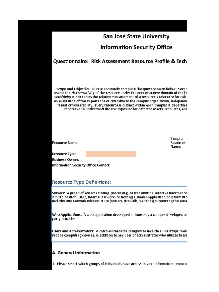 SJSU Risk Assessment Questionnaire | PDF | Computer Security | Security
