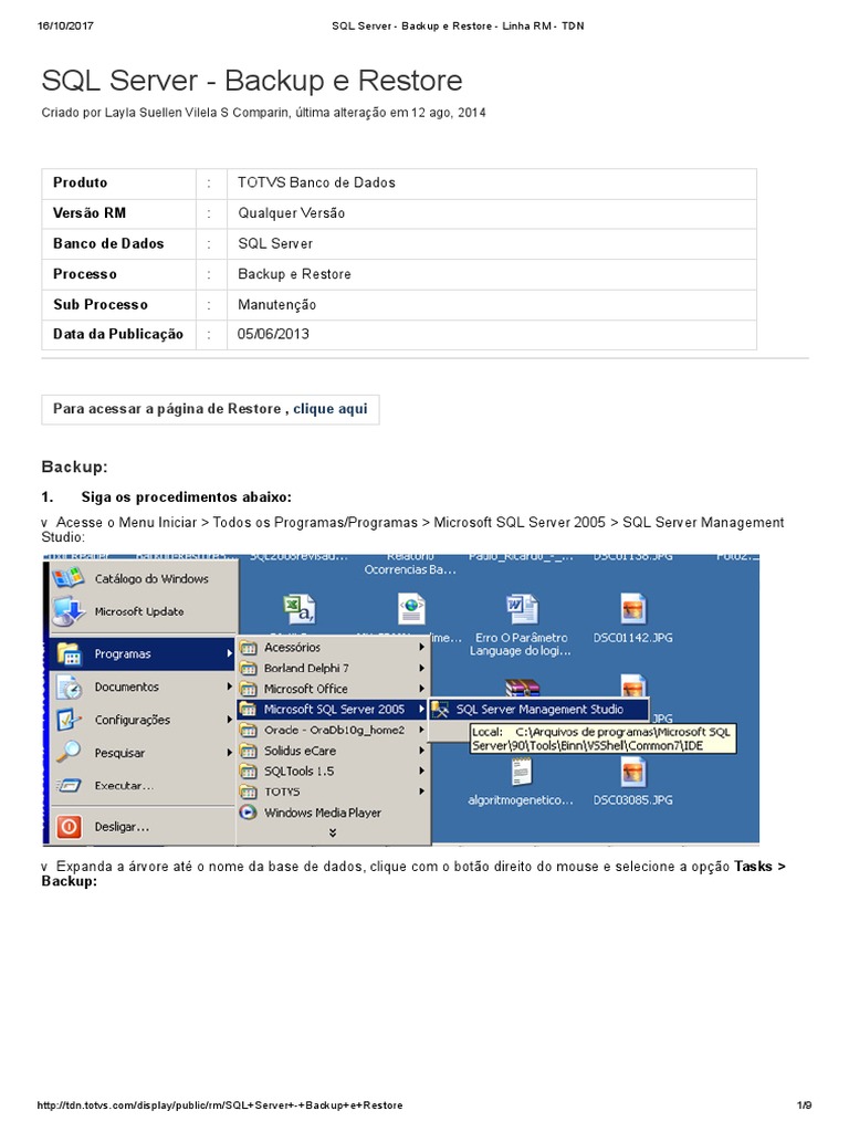 Backup e Restore no SQL Server RM | PDF | Cópia de segurança | SQL