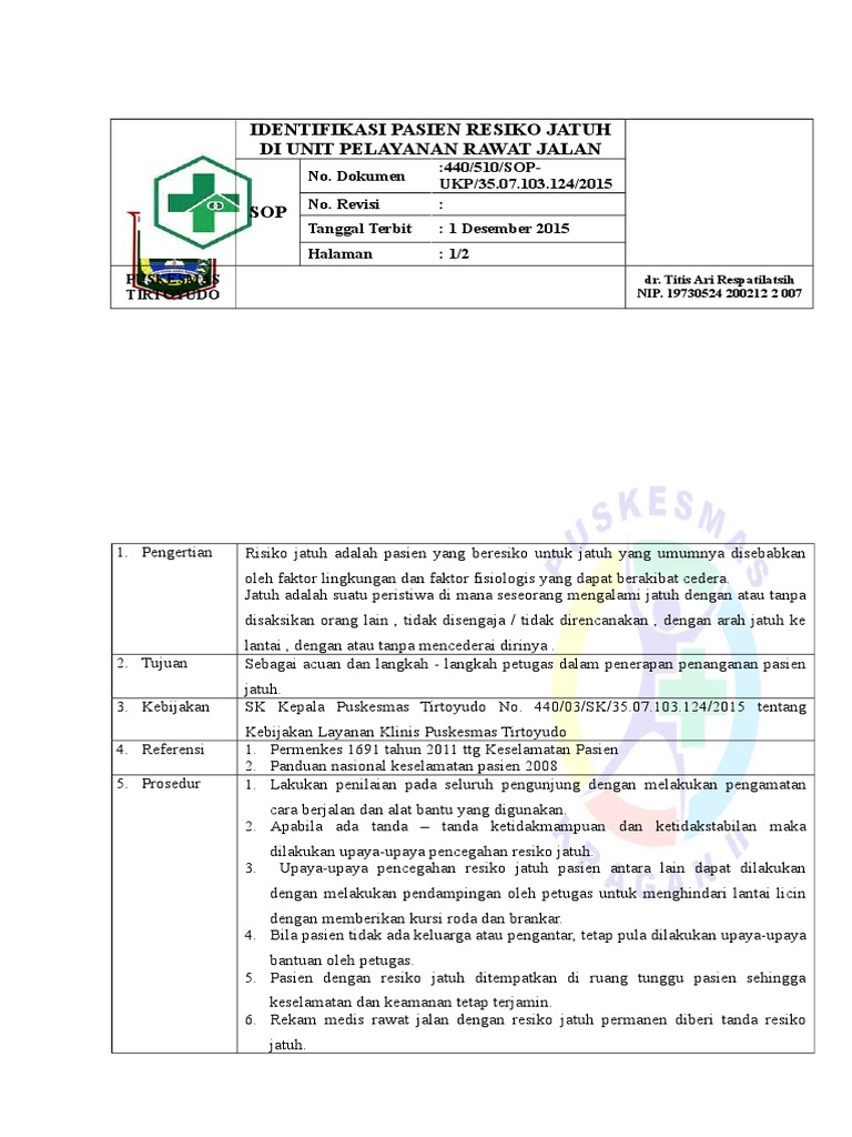 Identifikasi Pasien Resiko Jatuh Di Unit Pelayanan Rawat Jalan Pdf